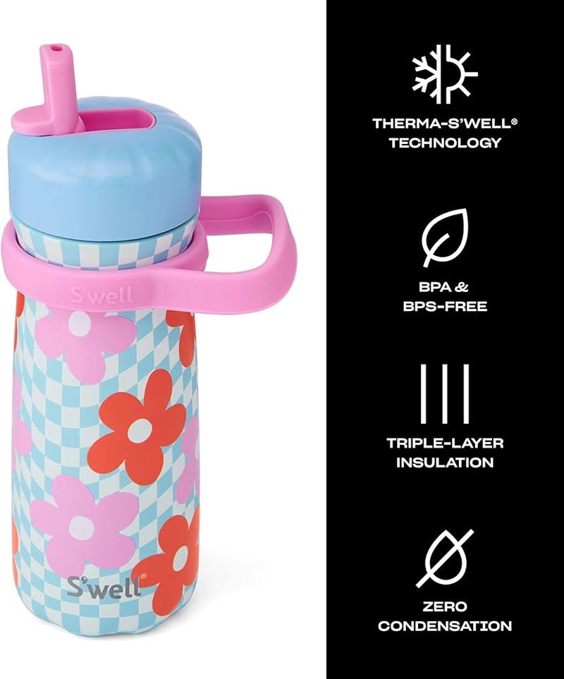 S'well Stainless Steel Kids Traveler with Flip Straw Lid, 16oz, Pink Petal, Triple Layered Vacuum Insulated Containers Keeps Drinks Cold for 24 Hours, BPA Free, Easy Carrying On the Go - Image 2