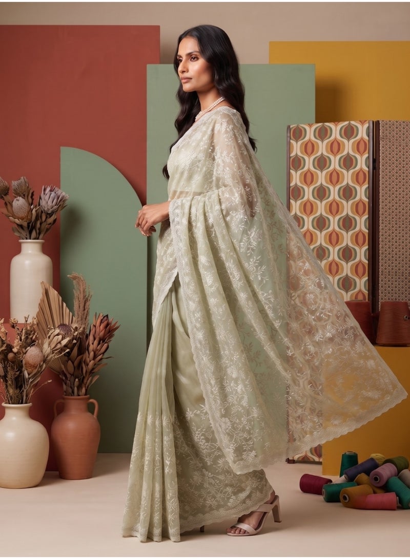 Nool Dew Tissue Designer Saree with Unstitched Blouse Material - Image 4