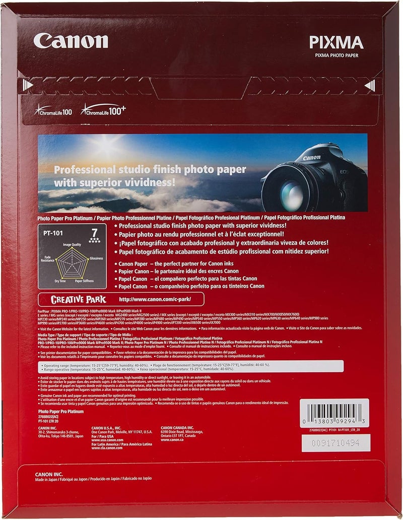 Canon 2768B022 Photo Paper Pro Platinum, 8.5 x 11 Inches, 20 Sheets (Pack of 2) - Image 2