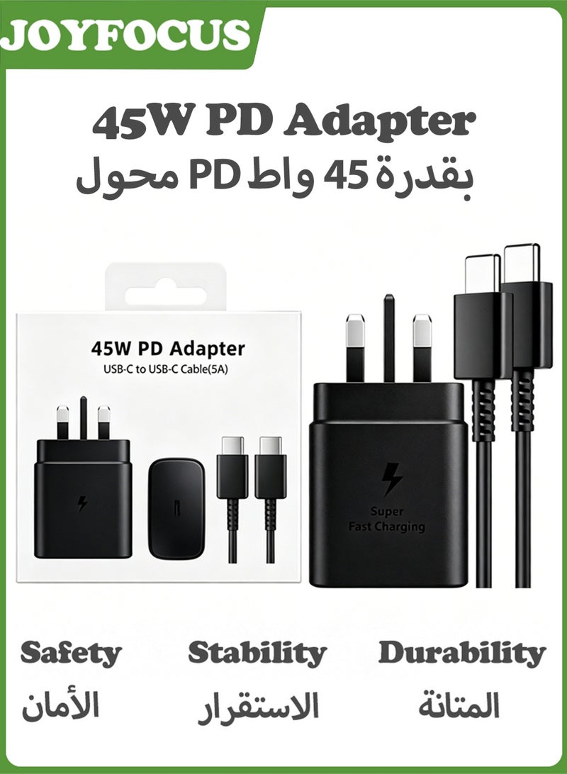 جوي فوكس شاحن سريع لرأس الشاحن مع كابل شحن بقدرة 45 واط، لأجهزة S23 Ultra وS23 Plus وS23 وS22 Ultra وS22 وS21 Ultra وS21 وS21 وA54 وA53 وA52 وA32-45W مع كابل سريع من النوع C بتيار 5 أمبير - Image 1