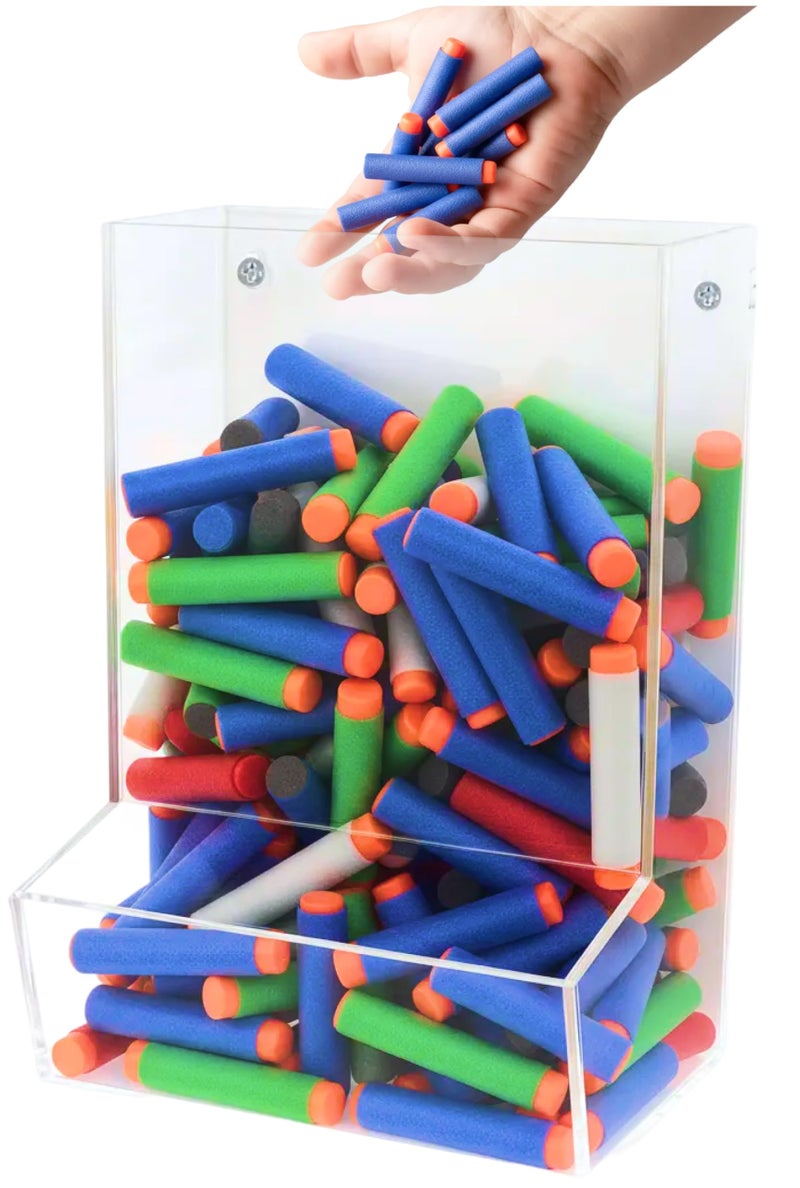 SimplyImagine Single Acrylic Toy Dispenser for Kids - High-Volume Toy Foam Blasters, Car & Building Block Storage Bin - Wall Mount or Countertop Clear Hanging Organizer for Nursery & Playroom - Image 1