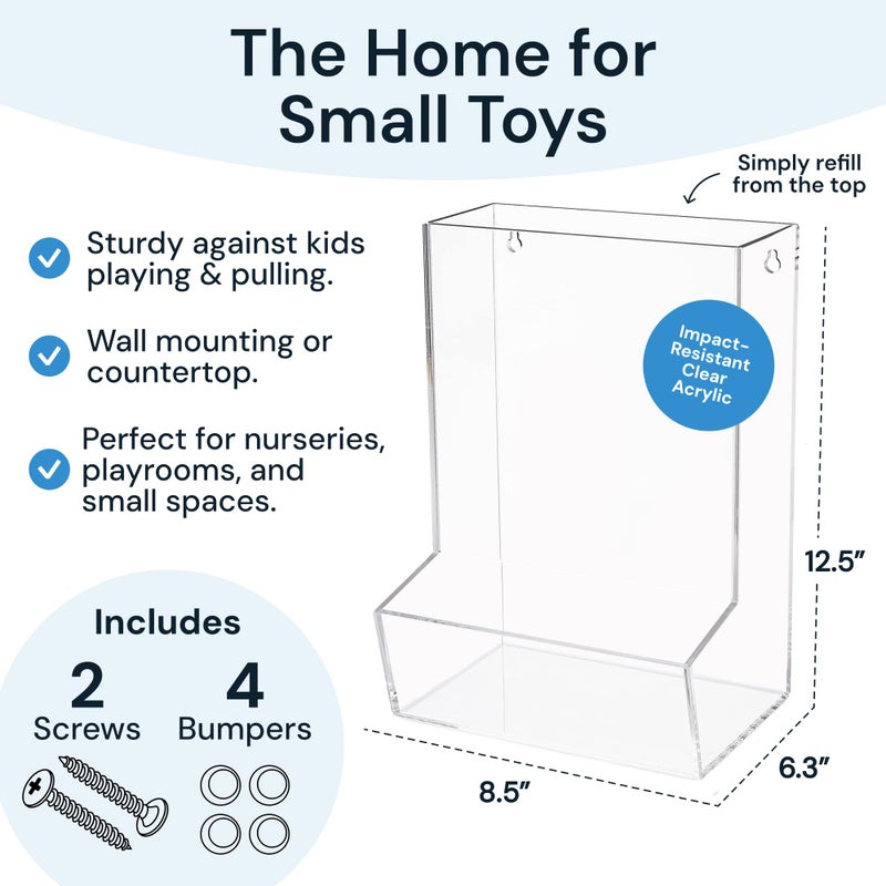 SimplyImagine Single Acrylic Toy Dispenser for Kids - High-Volume Toy Foam Blasters, Car & Building Block Storage Bin - Wall Mount or Countertop Clear Hanging Organizer for Nursery & Playroom - Image 2