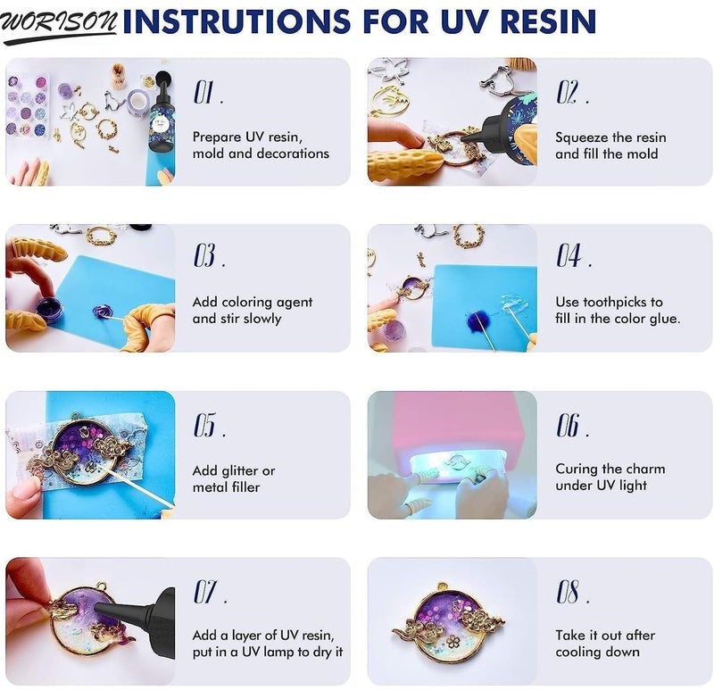 Worison Clear Hard UV Cure Epoxy Resin Supplies Premixed Activated Glue Fast Curing Starter Jewelry Making Kit (25 Gram) - Image 4