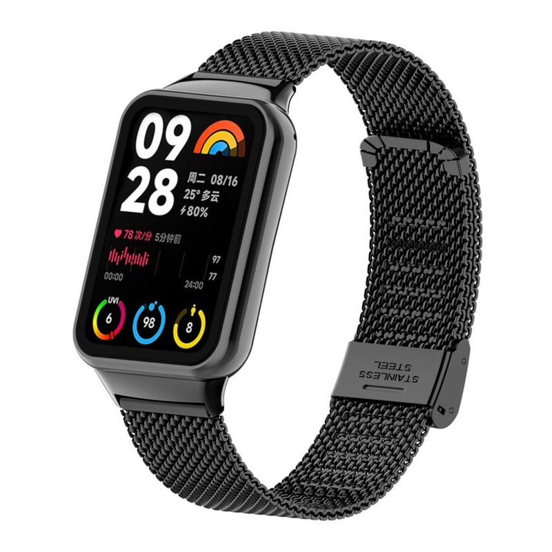 erorex For Xiaomi Smart Band 9 Pro/8 Pro/Redmi Watch 5/4 Milanese Metal Buckle Watch Band(Black) - Image 1