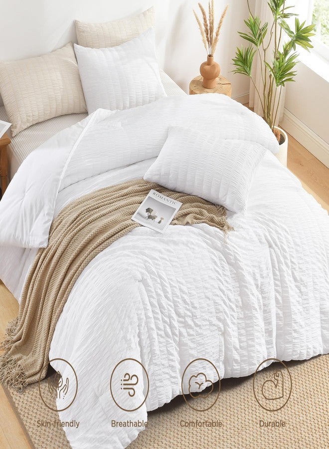 AveLom Seersucker Comforter Set - Full Size, 80x90 Inches, White, 3 Pieces, Unisex - Image 3