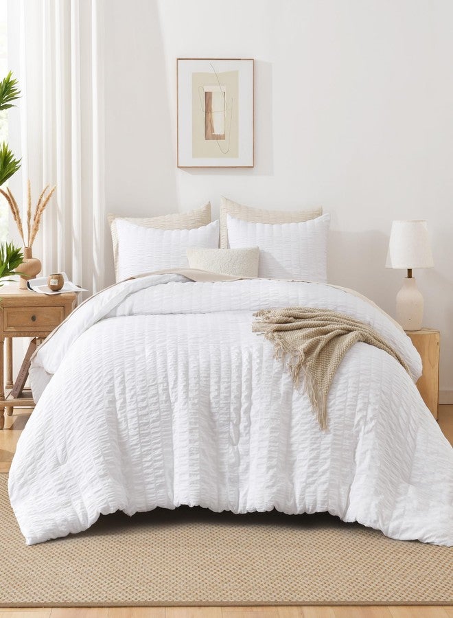 AveLom Seersucker Comforter Set - Full Size, 80x90 Inches, White, 3 Pieces, Unisex - Image 2