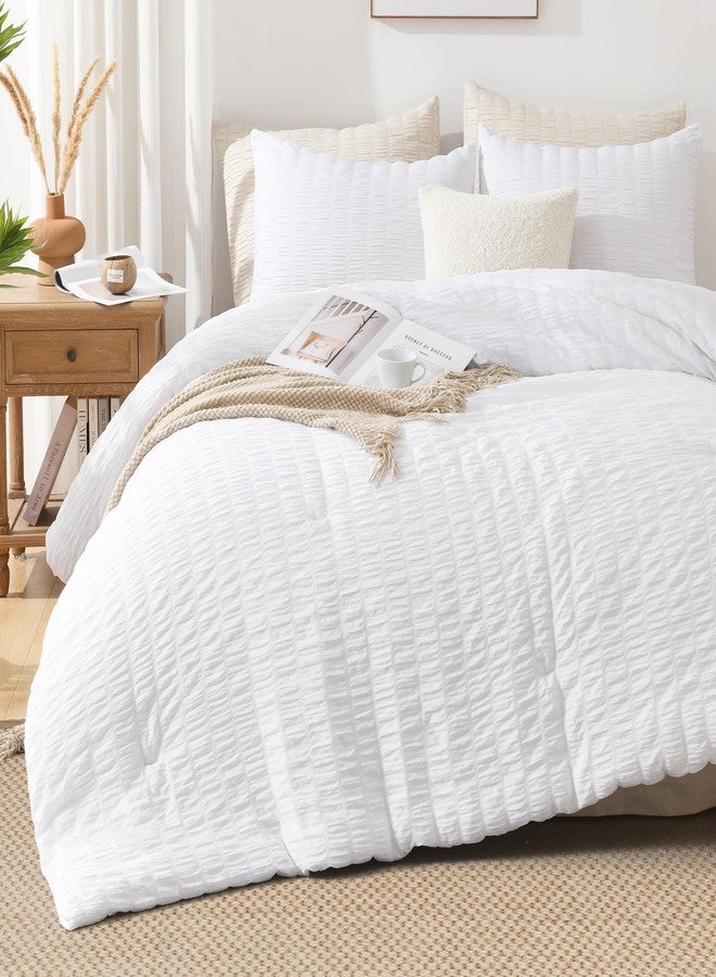 AveLom Seersucker Comforter Set - Full Size, 80x90 Inches, White, 3 Pieces, Unisex - Image 5