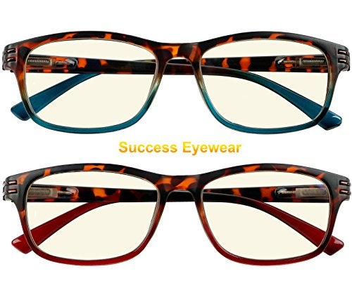 Success Eyewear Computer Glasses 2 Pair Anti Glare Spring Hinge Ombre Color Computer Reading Glasses for Men and Women Set of Havana Blue and Havana Red 1.5 - Image 2