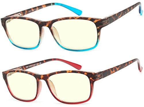 Success Eyewear Computer Glasses 2 Pair Anti Glare Spring Hinge Ombre Color Computer Reading Glasses for Men and Women Set of Havana Blue and Havana Red 1.5 - Image 1