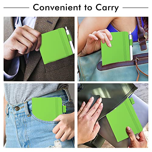 feela 6 Pack Pocket Small Notebooks Bulk, Mini Cute Memo Notepads Hardcover College Ruled Lined Journals with Pen Holder for Women Girls Office School, with 6 Black Pens, 3.5”x 5.5”, A6, Green - Image 5