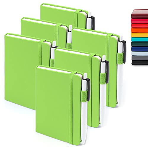 feela 6 Pack Pocket Small Notebooks Bulk, Mini Cute Memo Notepads Hardcover College Ruled Lined Journals with Pen Holder for Women Girls Office School, with 6 Black Pens, 3.5”x 5.5”, A6, Green - Image 1