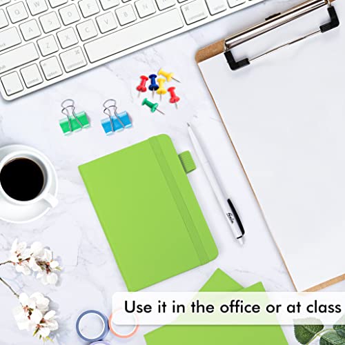 feela 6 Pack Pocket Small Notebooks Bulk, Mini Cute Memo Notepads Hardcover College Ruled Lined Journals with Pen Holder for Women Girls Office School, with 6 Black Pens, 3.5”x 5.5”, A6, Green - Image 4