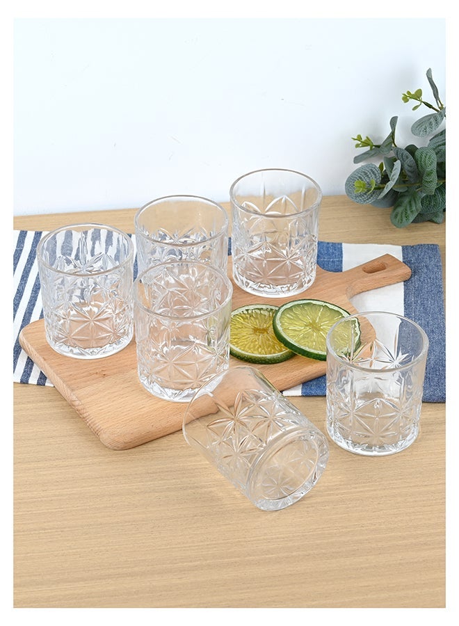 Ollieroo كؤوس ويسكي قديمة مزخرفة - كوب زجاجي متين سعة 300 مل للكوكتيلات، الماء، العصير، البيرة، النبيذ - مجموعة زجاجية خاصة، أدوات مائدة، آمنة للغسالة - Image 1