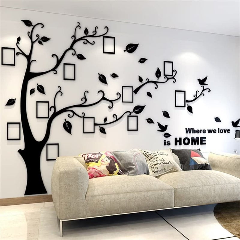 guangmu 3D Tree Wall Stickers - DIY Photo Frame Tree Wall Decal Family Photo Frame Sticker Murals Wall Decor Living Room Bedroom TV Background Home Decorations (S:54 * 39in Black Right) - Image 1