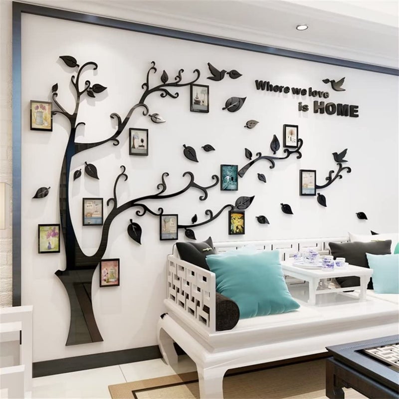 guangmu 3D Tree Wall Stickers - DIY Photo Frame Tree Wall Decal Family Photo Frame Sticker Murals Wall Decor Living Room Bedroom TV Background Home Decorations (S:54 * 39in Black Right) - Image 2