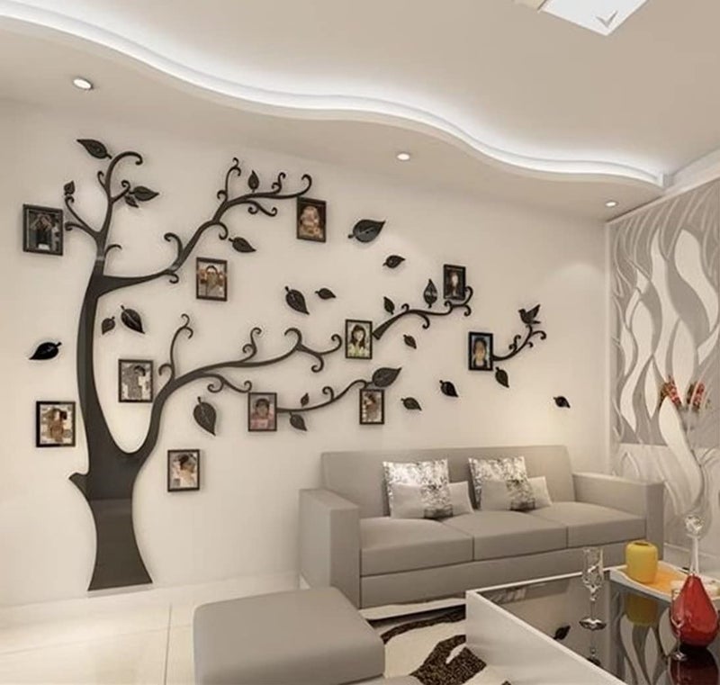 guangmu 3D Tree Wall Stickers - DIY Photo Frame Tree Wall Decal Family Photo Frame Sticker Murals Wall Decor Living Room Bedroom TV Background Home Decorations (S:54 * 39in Black Right) - Image 3