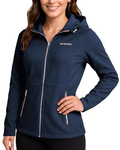 Reebok Womens Softshell Jacket - Super Soft Woven Wind Resistant Womens Fleece Jacket for Golf Running Gym Workout Hiking, Size Medium, Navy - Image 1