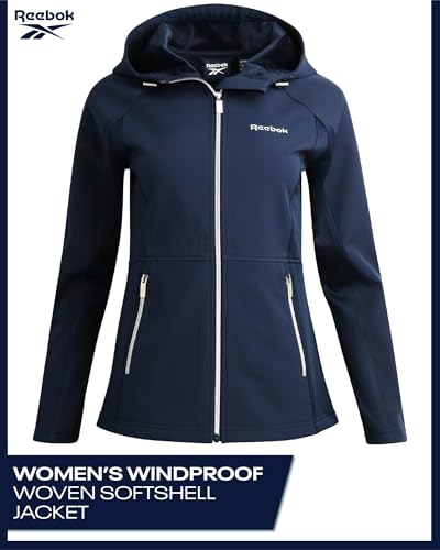Reebok Womens Softshell Jacket - Super Soft Woven Wind Resistant Womens Fleece Jacket for Golf Running Gym Workout Hiking, Size Medium, Navy - Image 2