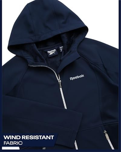 Reebok Womens Softshell Jacket - Super Soft Woven Wind Resistant Womens Fleece Jacket for Golf Running Gym Workout Hiking, Size Medium, Navy - Image 5