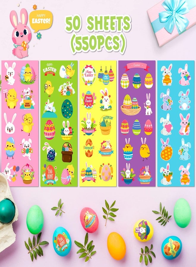 LINAYE 50 Sheets Easter Stickers for Kids - 550PCS Assorted Easter Stickers Bulk for Egg Treats Basket Stuffers Gift Party Favor Supplies for Kids - Image 2