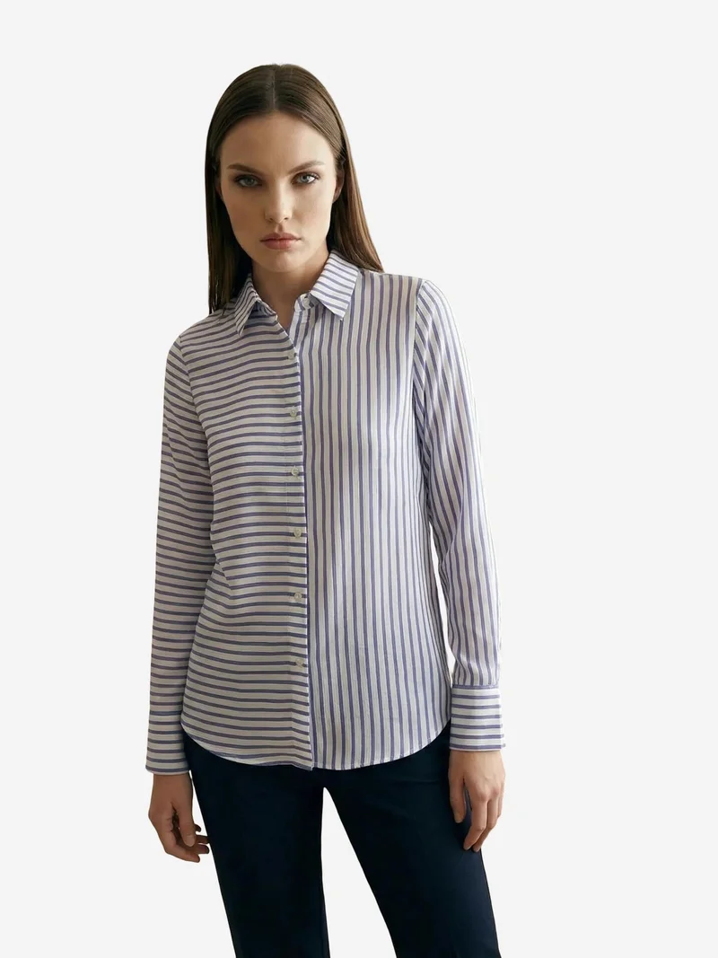 My Fashion Lilac Purple MY FASHION Striped Long-Sleeve Button-Front Shirt for Women | Best Price UAE