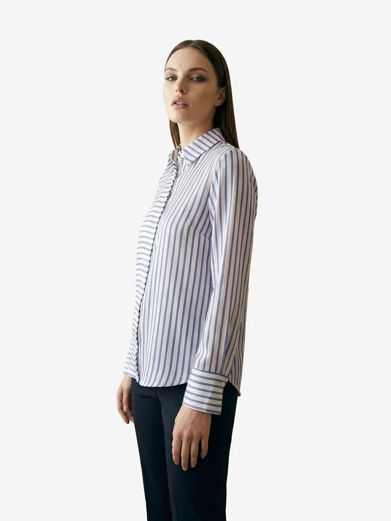My Fashion Lilac Purple MY FASHION Striped Long-Sleeve Button-Front Shirt for Women | Best Price UAE