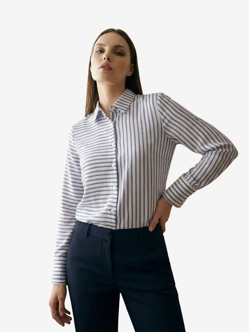 MY FASHION MY FASHION Striped Long-Sleeve Button-Front Shirt
