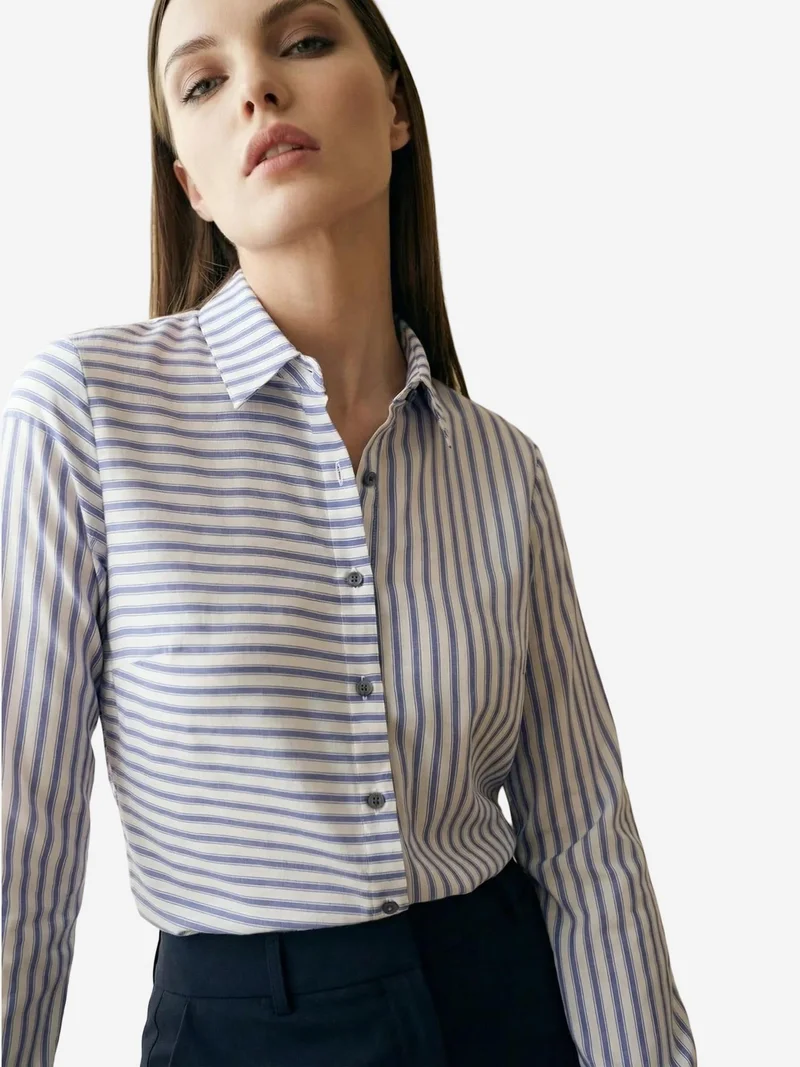 My Fashion Lilac Purple MY FASHION Striped Long-Sleeve Button-Front Shirt for Women | Best Price UAE