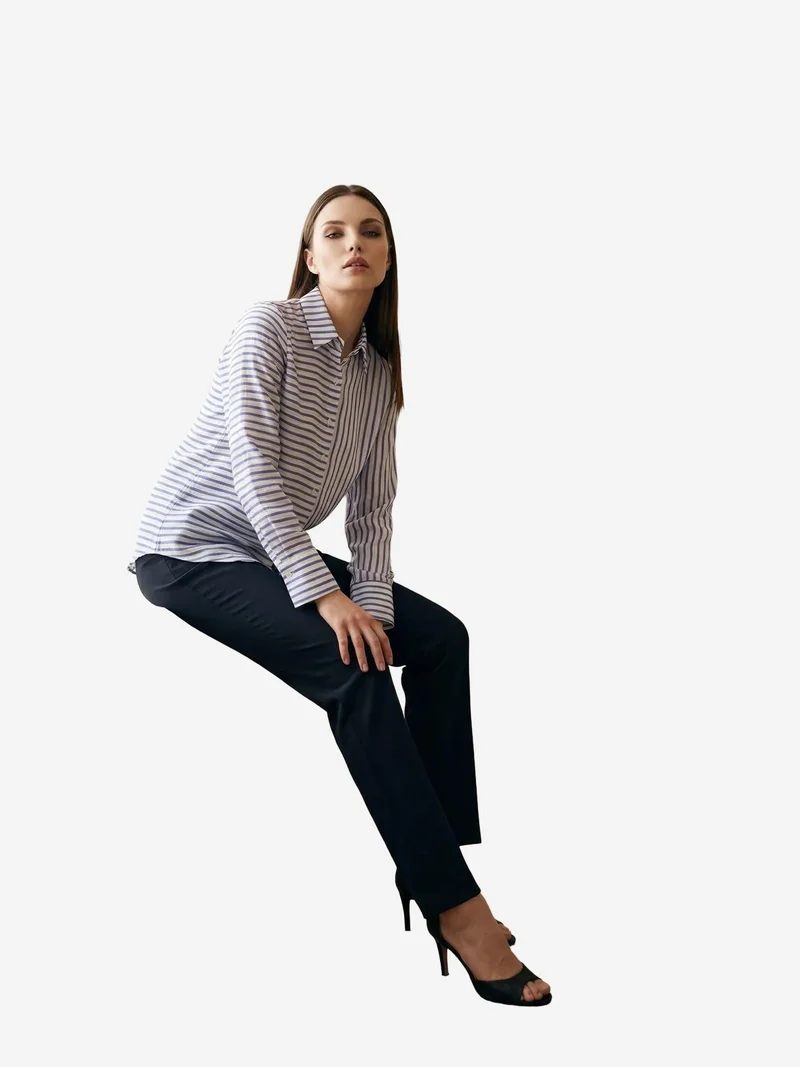 MY FASHION MY FASHION Striped Long-Sleeve Button-Front Shirt
