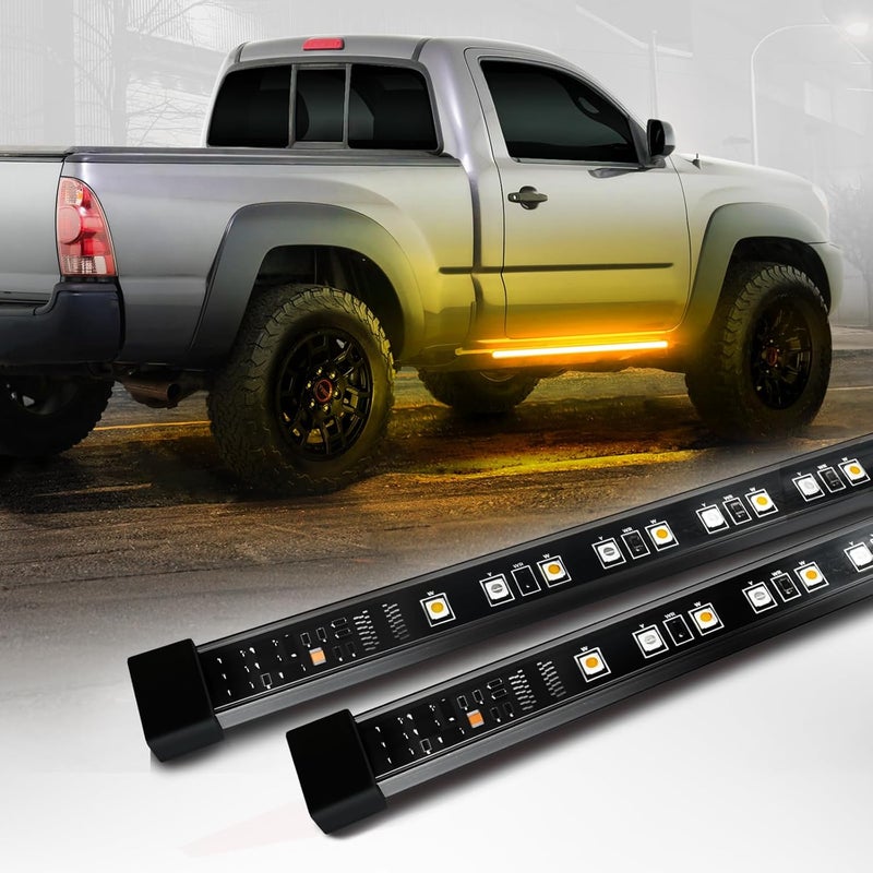 OPT7 أضواء لوحة الركوب Sidekick 48 بوصة، شريطان LED مع إشارة انعطاف كهرمانية جانبية، ضوء النهار، ضوء ترحيب أبيض للشاحنات العادية وسيارات الدفع الرباعي والمقطورات - زينة الشاحنات - Image 1