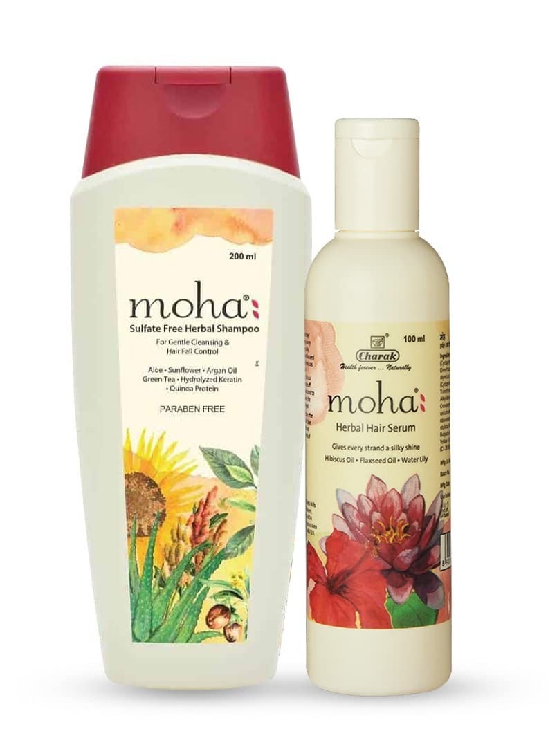 moha Sulfate Free Herbal Hair Shampoo 200 ML And Herbal Hair Serum For Men and Women  Non Sticky AND Non Greasy Hair Serum 100 ML Combo Pack - Image 1