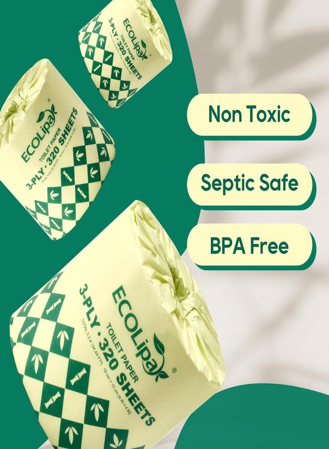 ECOLipak Bamboo Toilet Paper 3 Ply, Septic Safe Toilet Tissue, 12 Double Rolls, 320 Sheets Per Roll, Tree Free, Non Toxic, Soft and Absorbent, Eco Friendly Dye-Free Paper, White - Image 2