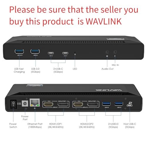 WAVLINK Universal USB C Laptop Docking Station Dual Monitors 5K/4K@60Hz with 65W Host Charging for Thunderbolt 4/3, USB-C Windows, Mac, Chrome, Ubuntu 20.04,22.04(2HDMI, 2DP, 6USB 3.0, 1Gbps Ethernet - Image 2