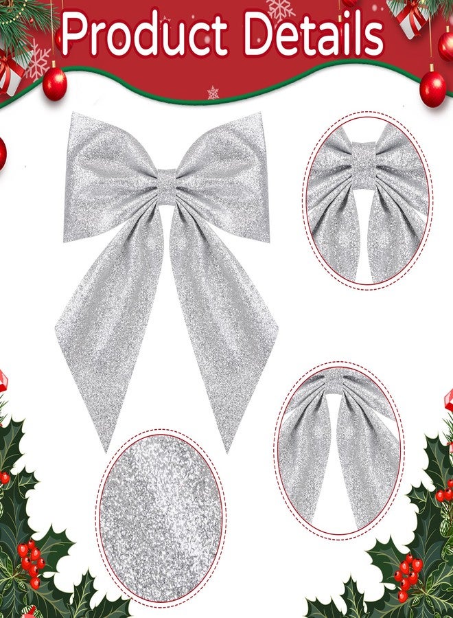 yeabwps 12 Pcs Wired Glitter Ribbon Bows With 5.5" Twist Tie 5.5 x 6 Inch Premade Christmas Bows for Wreath, Garland, Gift Wrapping, Christmas Tree Decorations and Home Indoor Outdoor Decor(Silver - Image 3