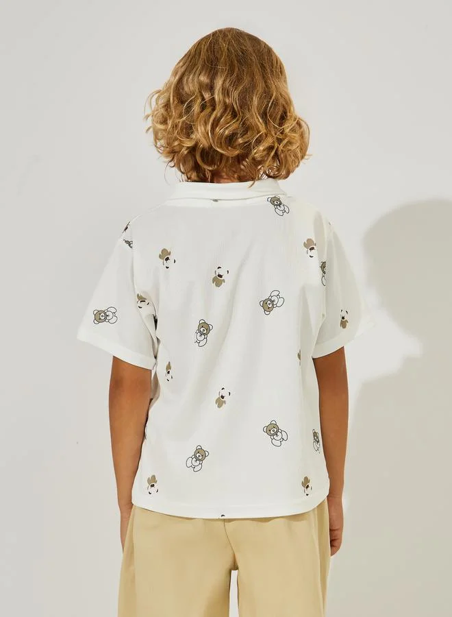 Styli Bear Print Polo T-Shirt
