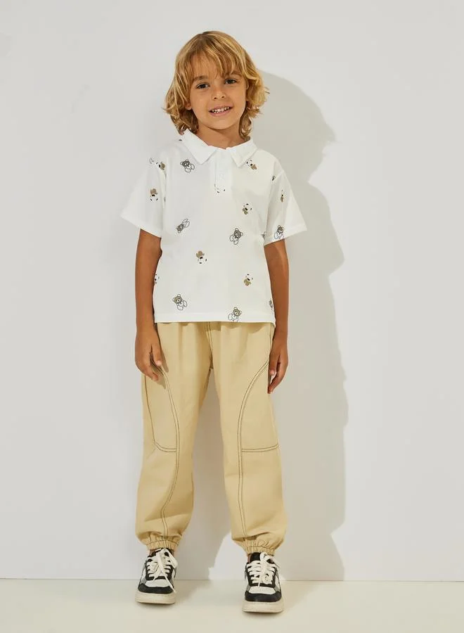 Styli Bear Print Polo T-Shirt
