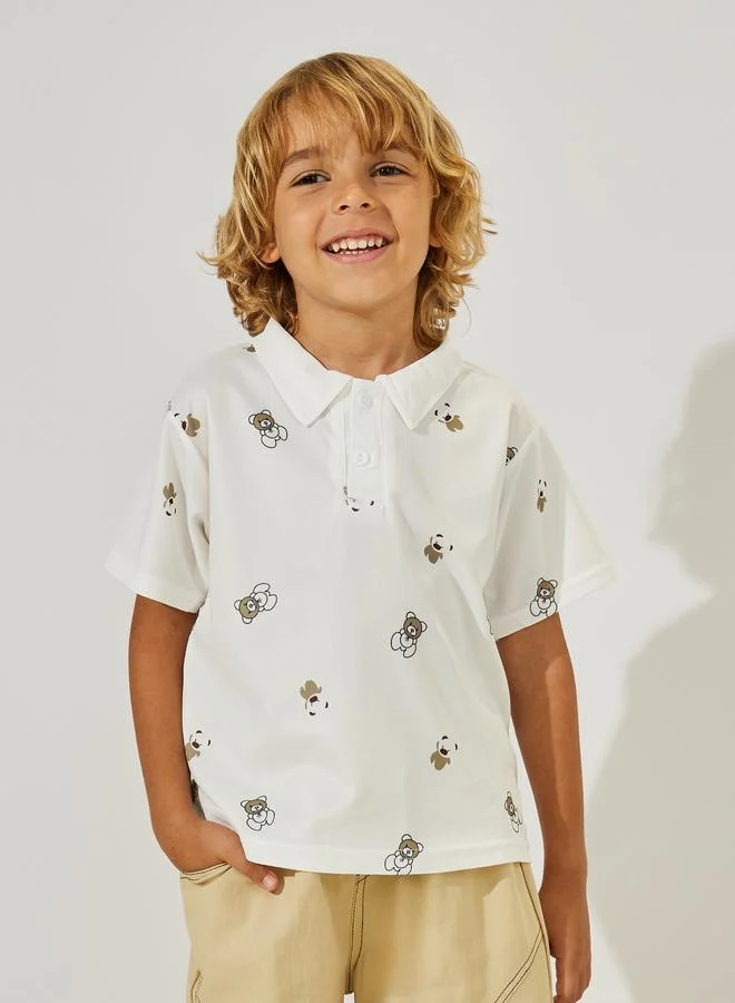 Styli Bear Print Polo T-Shirt