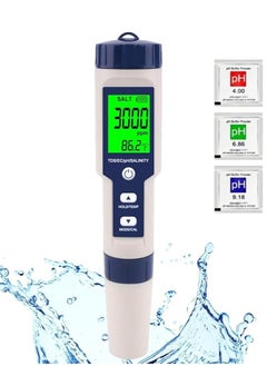 Milatech Milatech 5 in 1 PH Meter,PH/TDS/EC/Salinity/Temp Meter for Water, High Accuracy Water Testing Kits for Drinking Water, Pools, Fish Tank, and Hydroponics,with 3 PH Buffer Powders  - Image 1