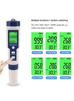 Milatech Milatech 5 in 1 PH Meter,PH/TDS/EC/Salinity/Temp Meter for Water, High Accuracy Water Testing Kits for Drinking Water, Pools, Fish Tank, and Hydroponics,with 3 PH Buffer Powders  - Image 5
