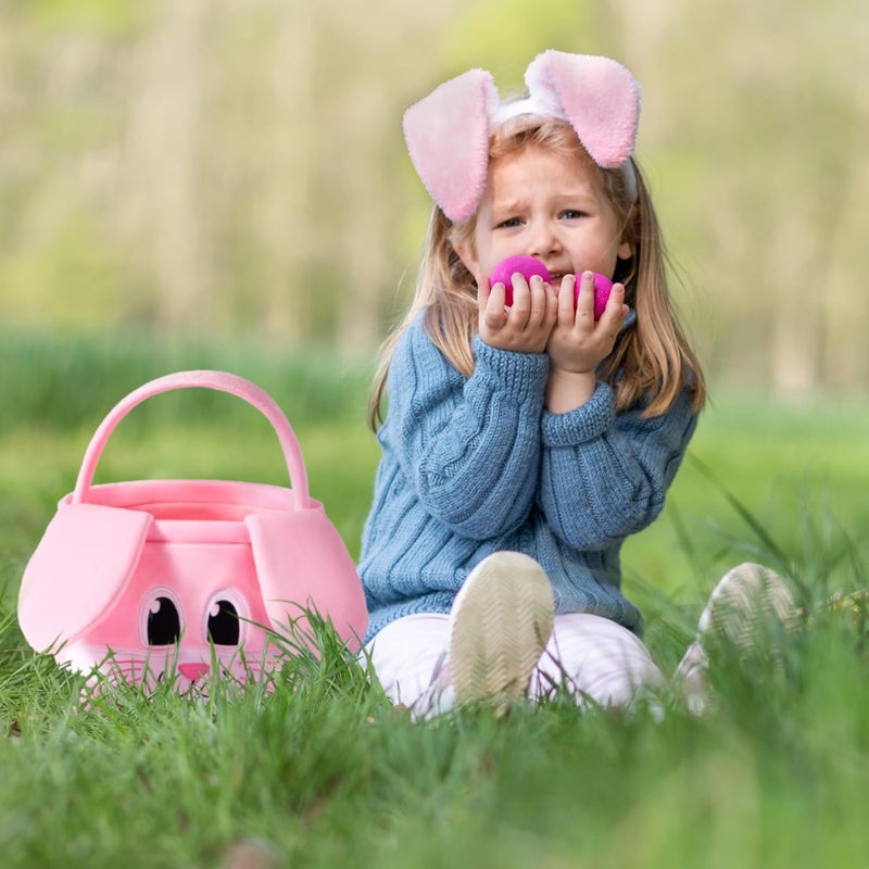 JOYIN Easter Pink Bunny Basket Pink Rabbit Backet with Foldable Ears Empty Soft Basket with Handle Easter Gifts for Babies Kids Egg Hunt Candy Bag Party Favor Storage Container109 79 94 - Image 5