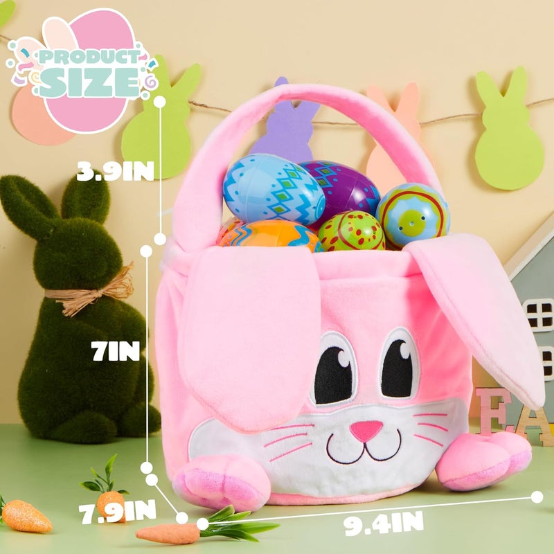 JOYIN Easter Pink Bunny Basket Pink Rabbit Backet with Foldable Ears Empty Soft Basket with Handle Easter Gifts for Babies Kids Egg Hunt Candy Bag Party Favor Storage Container109 79 94 - Image 4