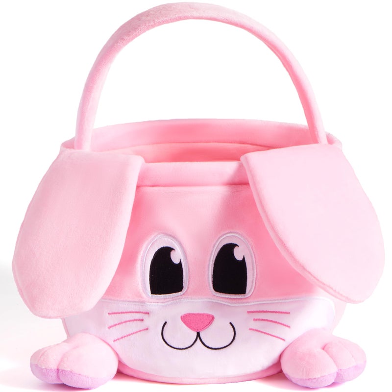 JOYIN Easter Pink Bunny Basket Pink Rabbit Backet with Foldable Ears Empty Soft Basket with Handle Easter Gifts for Babies Kids Egg Hunt Candy Bag Party Favor Storage Container109 79 94 - Image 2