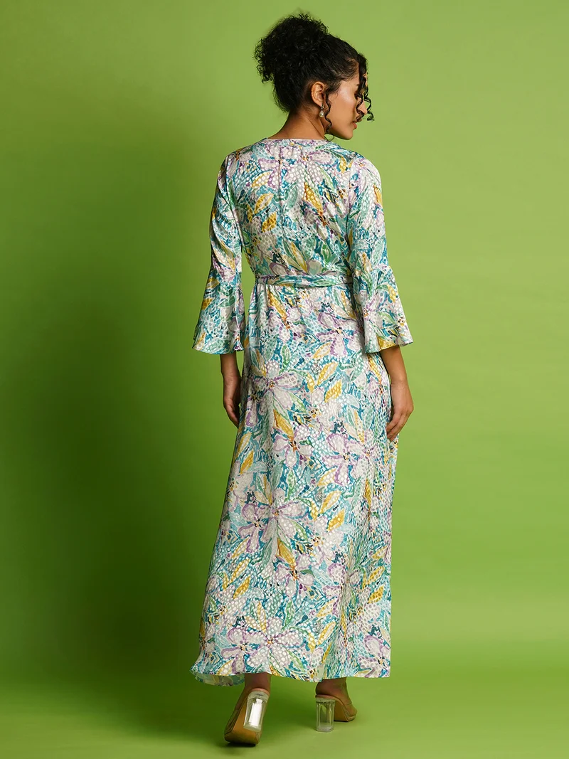 globus Women Floral Print Bell Sleeve Maxi Dress