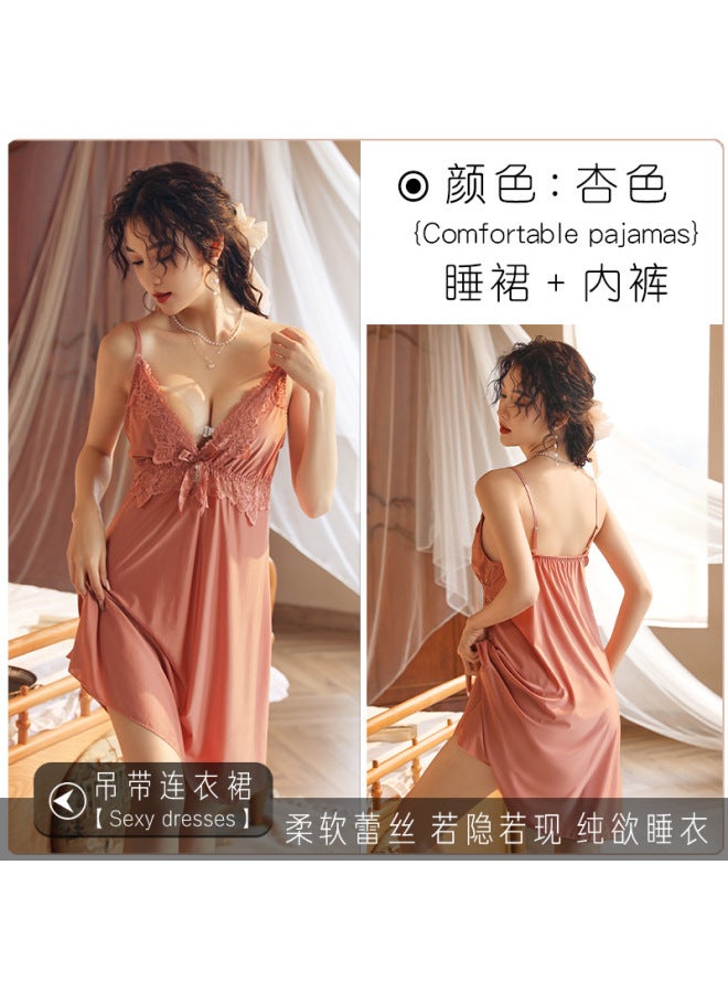 New Style Pajamas Red Silk Thin Strap Ice Silk Hot Girl V-neck Homewear Nightdress