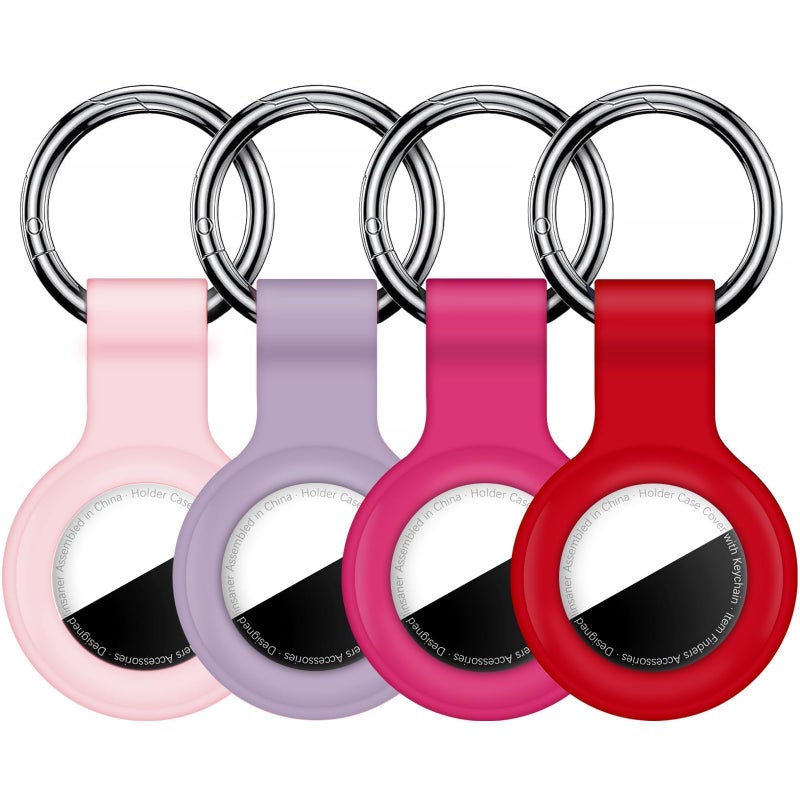 Linsaner Case for AirTag 2nd Gen (2026) & 1st Gen, Silicone Holder Keychain Key Ring, Protective Cover for Air Tags, GPS Finder Accessories for Bags, Pets, Kids, Luggage,Pink/Hot Pink/Light Purple/Red - Image 1