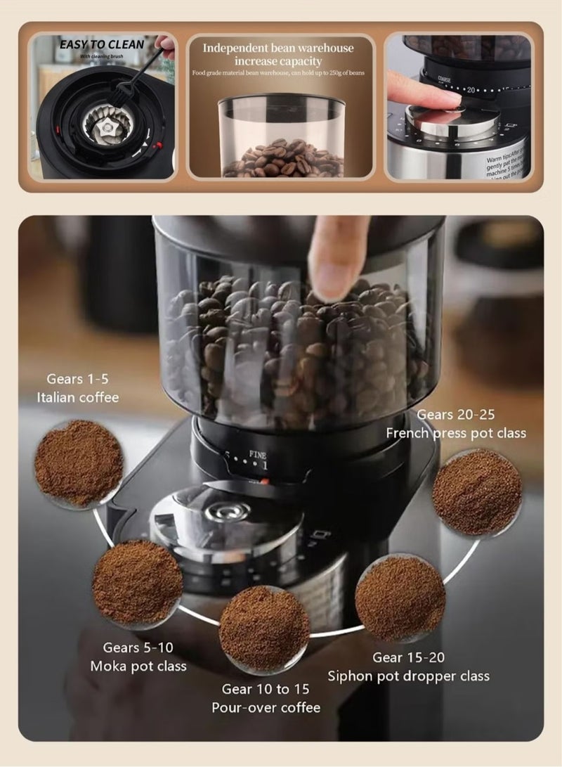 ELFSA Adjustable Coffee Grinder Electric, Super Silent Electric Coffee Bean Grinder Adjustment and Multi-Functional Stainless Steel for Spices, Herbs, and Nuts Grinding - Image 3