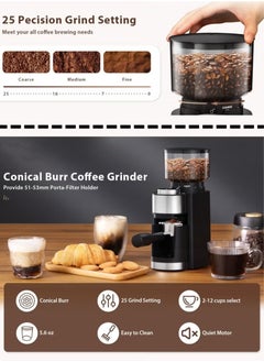 ELFSA Adjustable Coffee Grinder Electric, Super Silent Electric Coffee Bean Grinder Adjustment and Multi-Functional Stainless Steel for Spices, Herbs, and Nuts Grinding  - Image 2