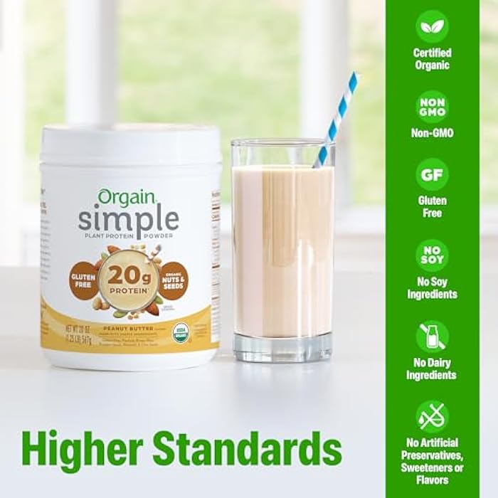 Orgain Organic Simple Vegan Protein Powder, Peanut Butter - 20g Plant Based Protein, With less Ingredients, No Artificial Sweeteners, Gluten Free, No Dairy or Lactose, 1.25 lb (Packaging May Vary) - Image 3