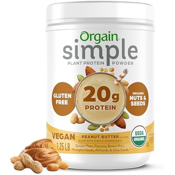 Orgain Organic Simple Vegan Protein Powder, Peanut Butter - 20g Plant Based Protein, With less Ingredients, No Artificial Sweeteners, Gluten Free, No Dairy or Lactose, 1.25 lb (Packaging May Vary) - Image 1