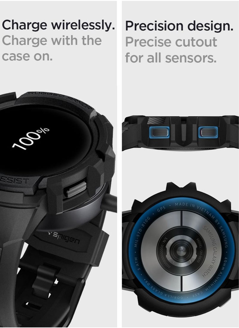 Spigen - Rugged Armor Pro Case Cover For Samsung Galaxy Watch 5 With Band 40mm (2022) - Black - Image 1
